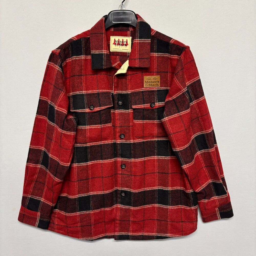 Maker's Mark Men Thick Flannel Shirt Jacket Size Large Wool Blend Plaid D126 -11